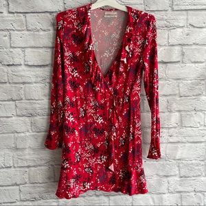 Urban Outfitters Red Floral Long Sleeve Dress